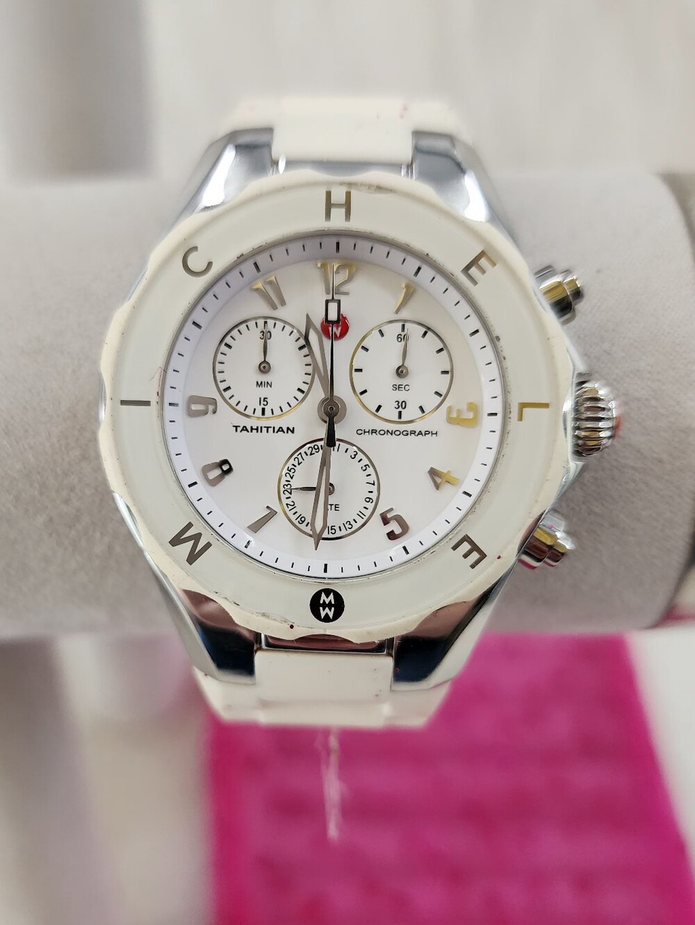 MICHELE Tahitian Jelly Bean White Watch, White Silicone Strap, Needs Battery